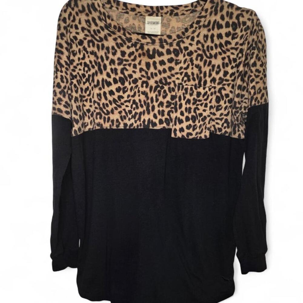 Y2K PINK Victoria's Secret Leopard Raglan Pocket Tee Top Small Long Sleeve